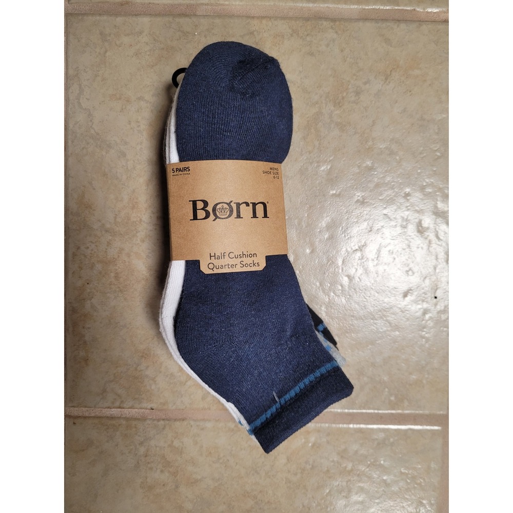 Born Mens 5 Pair 1/2 Cushion Warm 1/4 Socks Navy White Grey Black Size 6-12 NWT